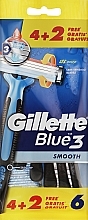 Fragrances, Perfumes, Cosmetics Disposable Shaving Razor Set, 4+2 pcs - Gillette Blue 3 Smooth