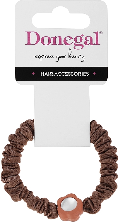 Hair Tie, FA-5640, brown with flower - Donegal — photo N1