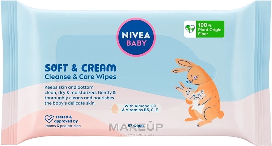 Biodegradable Baby Wet Wipes, 57 pcs - Nivea Baby Soft & Cream Cleanse & Care Wipes — photo N1