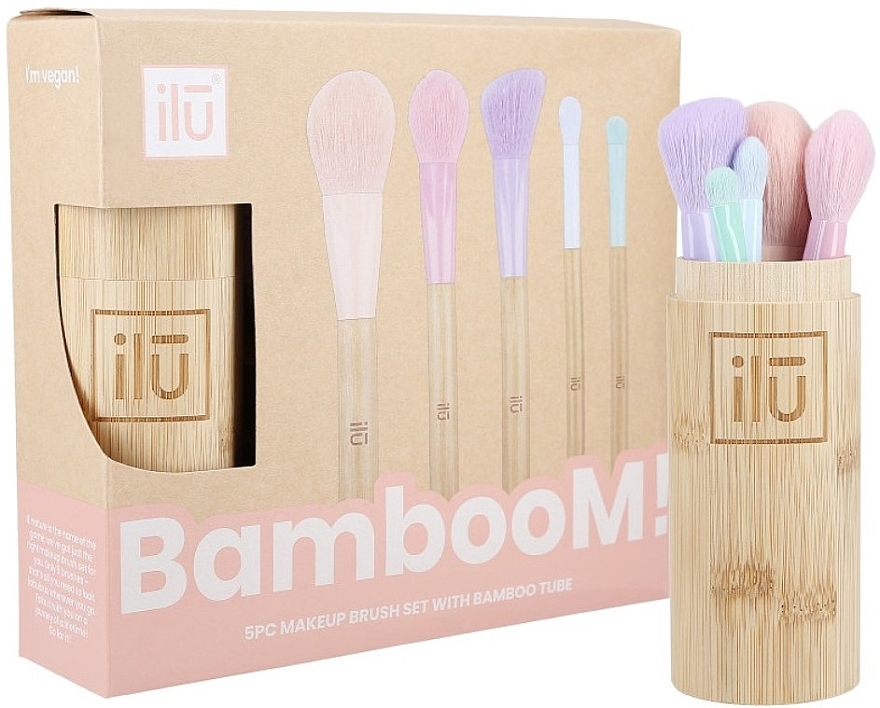 Makeup Brush Set, 5 pcs - Ilu Brush + Bamboo Tube Set — photo N1
