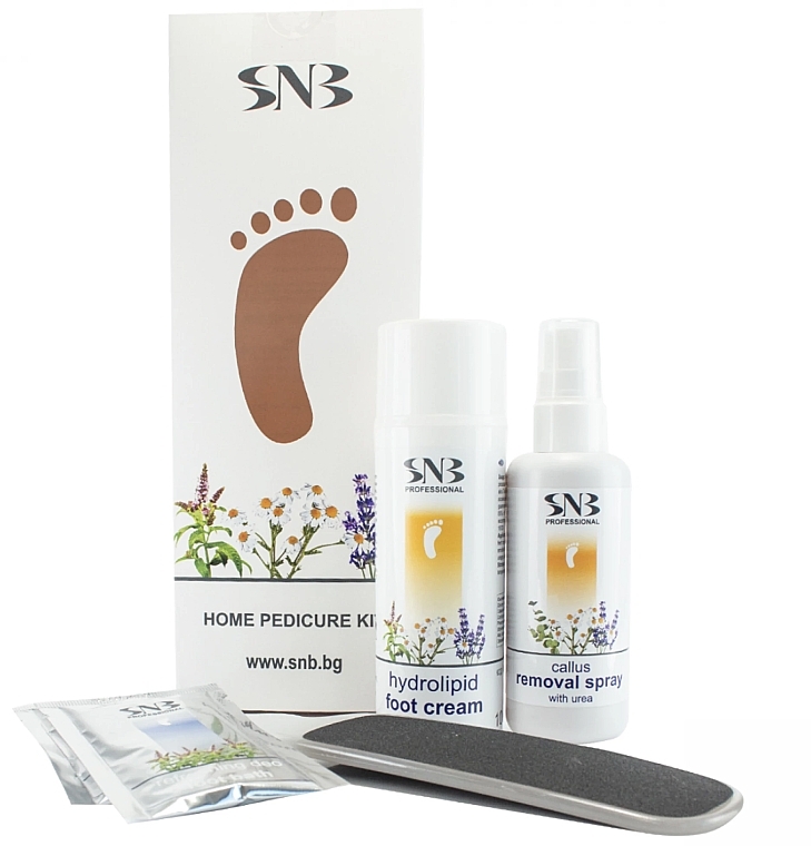 Home Pedicure Set - SNB Professional Home Pedicure Kit (salt/2x15g+spray/110ml+cr/100ml +file/1pcs) — photo N1