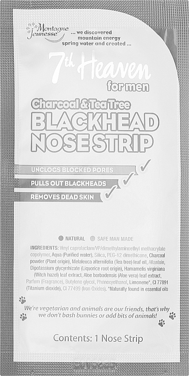 T-Zone Strips - 7th Heaven Men's Blackhead T-Zone Strips Charcoal & Tea Tree — photo N3