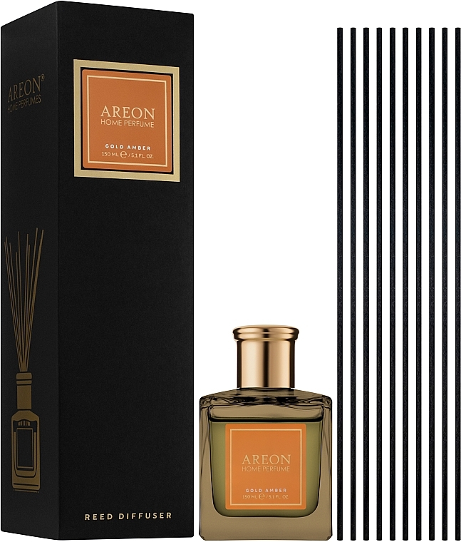Premium Golden Amber Fragrance Diffuser, PSB07 - Areon Home Perfume Gold Amber Reed Diffuser — photo N2