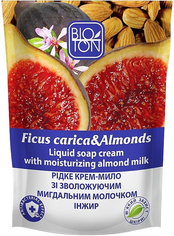 Liquid Cream-Soap "Fig with Moisturizing Almond Milk" - Bioton Cosmetics Active Fruits "Ficus carica & Almonds" Soap (doy-pack)  — photo N1