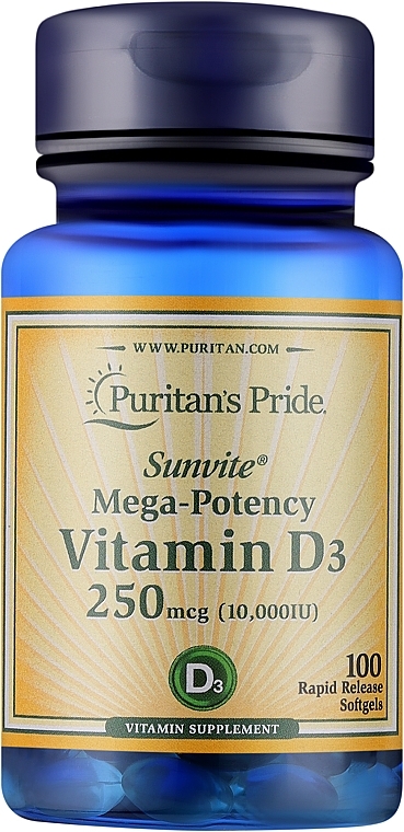 Vitamin D3 Food Supplement - Puritan's Pride Vitamin D3 250mcg (10000 IU) Mega-Potency — photo N1