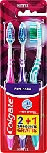 Medium-Hard Toothbrush Set, 3 pcs, pink+purple+green - Colgate Flex Zone — photo N1