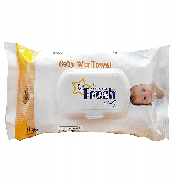 Wet Wipes, yellow, with flap, 72 pieces - Fresh Baby — photo N1