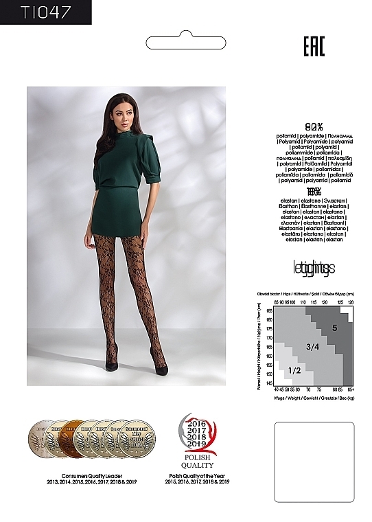 Fine Fishnet Tights with Floral Pattern, TI040, nero - Passion — photo N2
