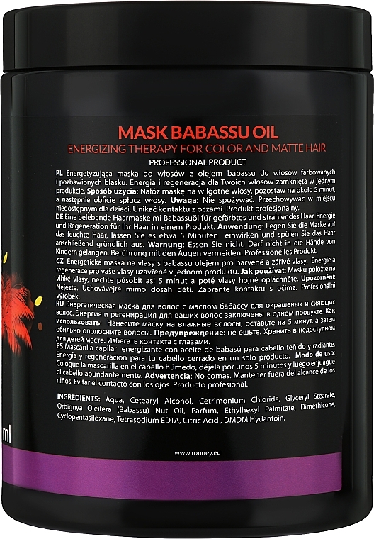 Color-Treated Hair Mask - Ronney Mask Babassu Oil Energizing Therapy — photo N4