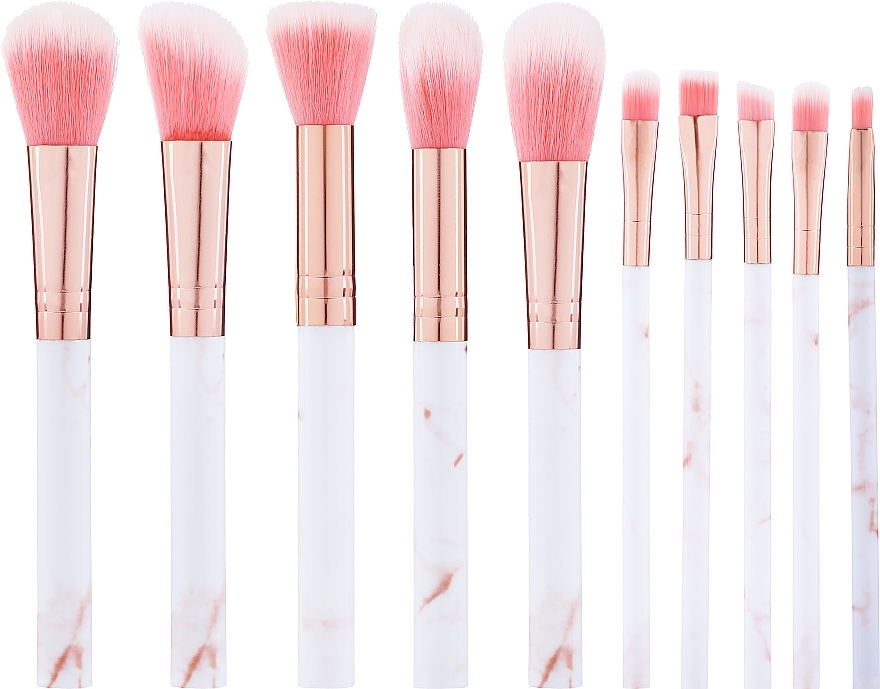 Makeup Brush Set, white-golden, pink bristle - Lewer — photo N1