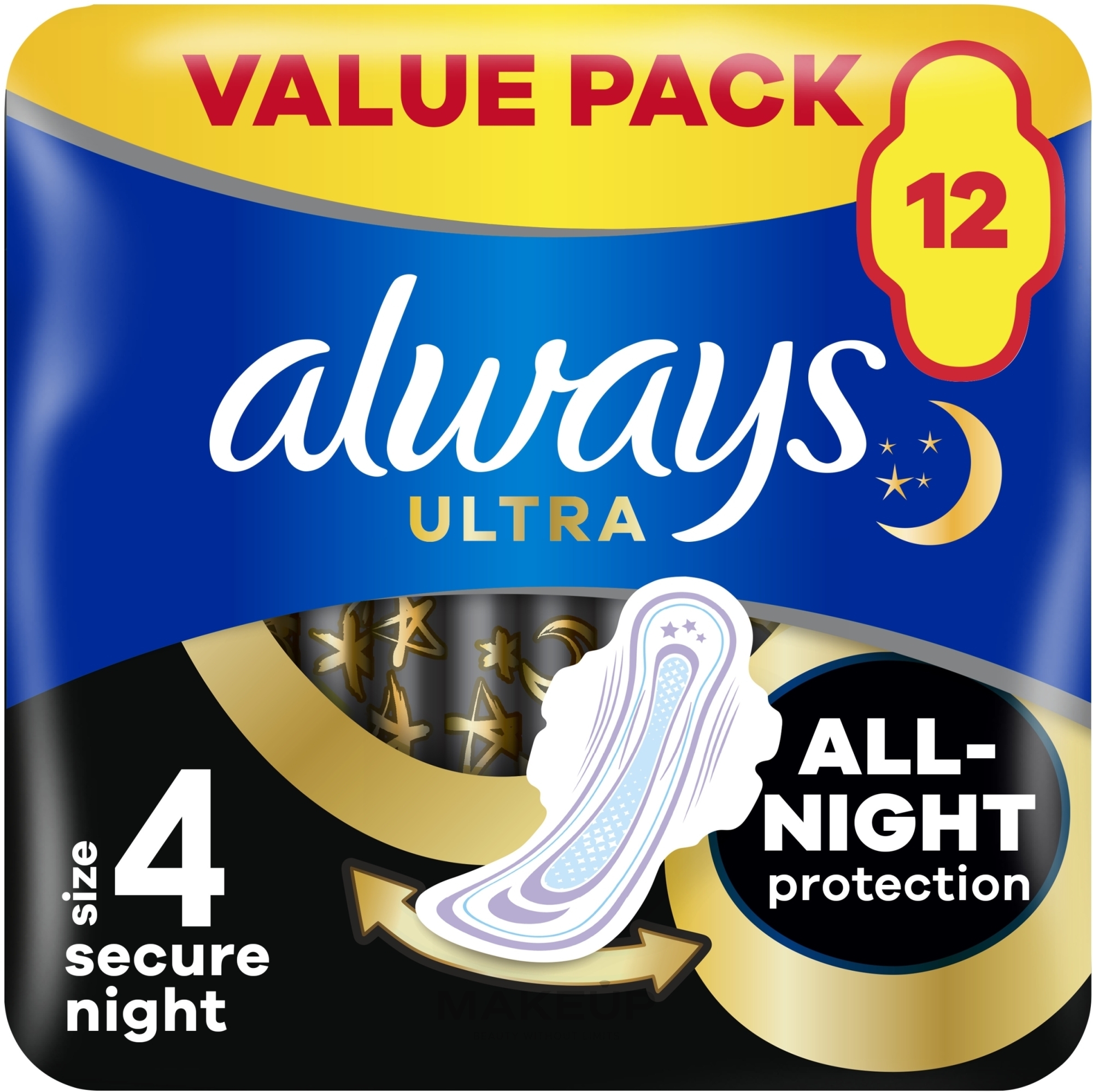 Sanitary Pads, 12pcs - Always Ultra Secure Night Instant Dry Protection — photo 12 szt.