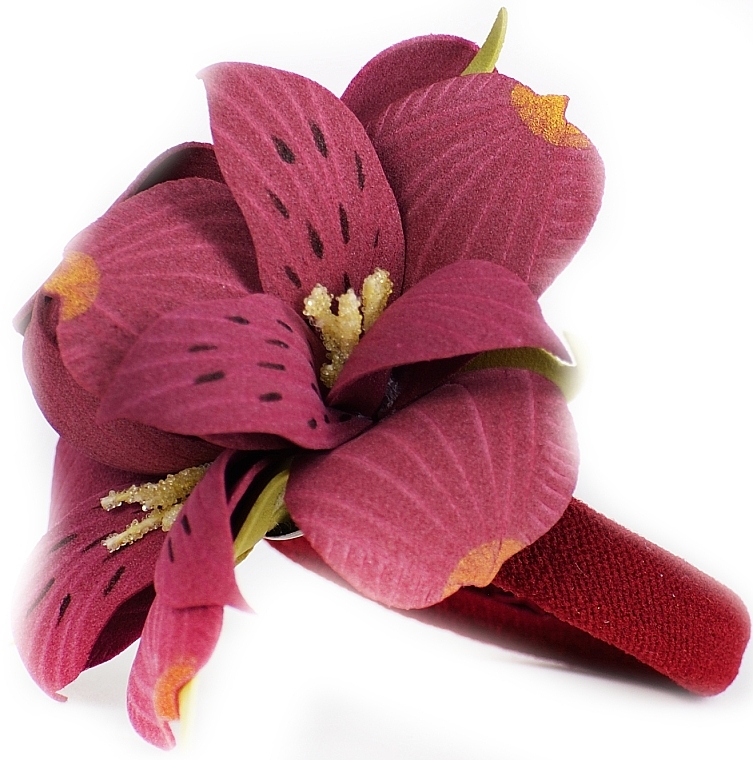 Burgundy Alstroemeria Elastic Hair Band - Katya Snezhkova — photo N2