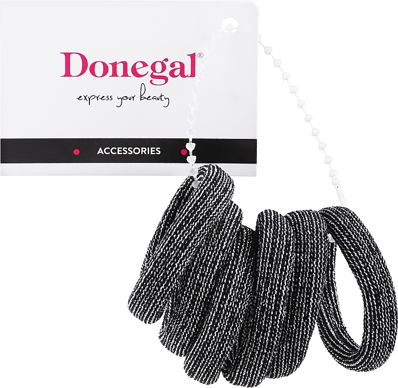 Hair Ties, FA-5691+1, black with silver thread - Donegal — photo N1