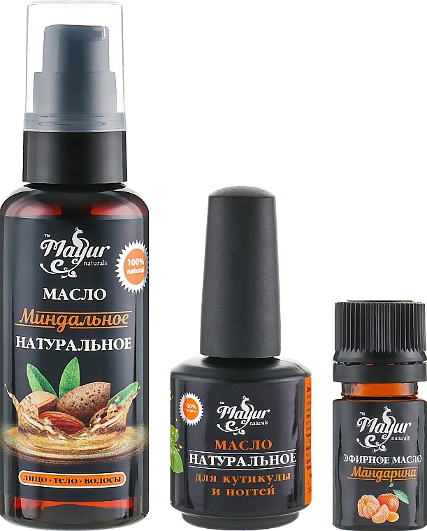 Skin & Nail Gift Set "Almond & Mandarin" - Mayur (oil/50 ml + nail/oil/15 ml + essential/oil/5 ml) — photo N1