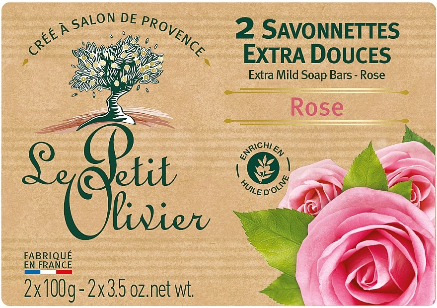 Extra Mild Soap with Rose Extract - Le Petit Olivier 2 extra mild soap bars Rose — photo N1