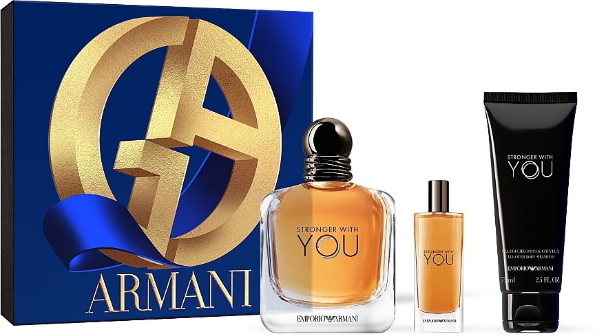 Giorgio Armani Emporio Armani Stronger With You - Set (edt/100ml + edt/15ml + sh/gel/75ml) — photo N1