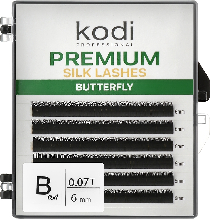 Butterfly Green B 0.07 False Eyelashes (6 rows: 6 mm) - Kodi Professional — photo N1