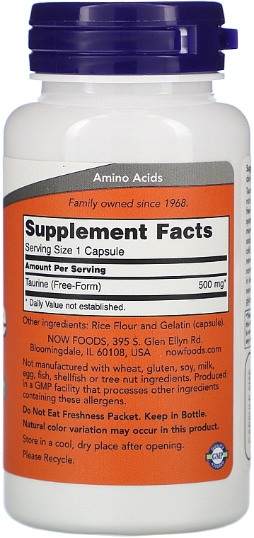Amino Acid "Taurine" 500mg - Now Foods Taurine Nervous System Health 500mg Capsules — photo N2