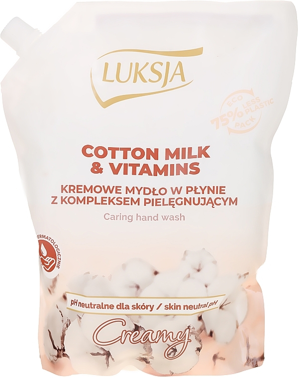 Liquid Cream Soap with Care Complex - Luksja Creamy Cotton Milk & Vitamins Caring Hand Wash (doypack) — photo N3