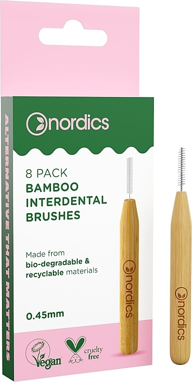 Bamboo Interdental Brushes, 0.45 mm, 8 pieces - Nordics Bamboo Interdental Brushes — photo N1