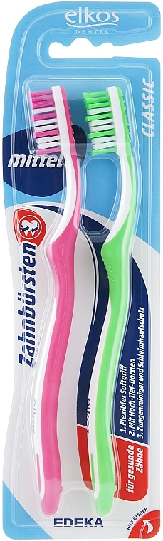 Medium Toothbrush "Classic", pink+green - Elkos Dental — photo N1