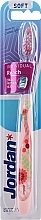 Fragrances, Perfumes, Cosmetics Soft Toothbrush, pink with flowers - Jordan Individual Reach Soft