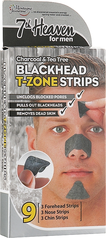 T-Zone Strips - 7th Heaven Men's Blackhead T-Zone Strips Charcoal & Tea Tree — photo N1