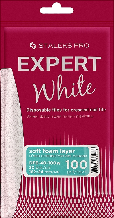 Soft Half Moon Nail File Refills Set, white, 100 grit, 30 pcs - Staleks Pro Expert 40 White (30 pcs) — photo N1