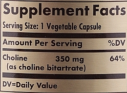 Dietary Supplement "Choline" - Solgar Choline 350 mg — photo N3