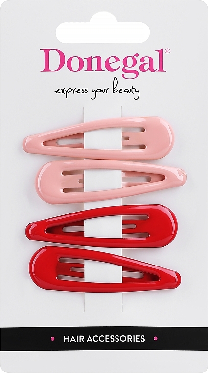 Hair Clips, FA-5667+2, 4 pcs, red+coral - Donegal — photo N1