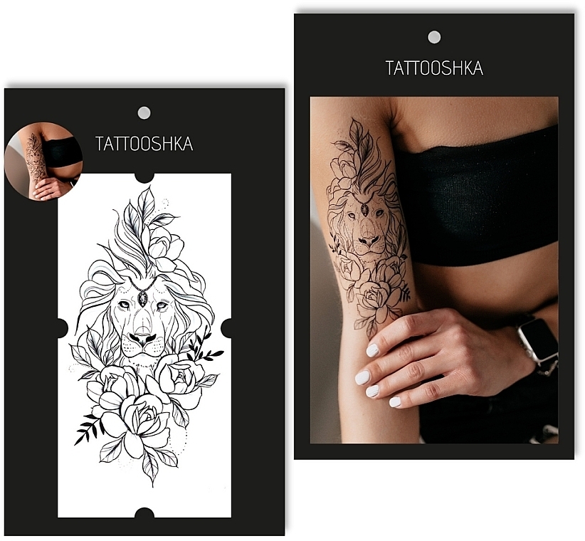 Temporary Tattoo "Lion with Flowers" - Tattooshka — photo N1