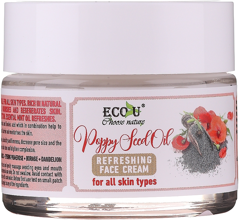 Refreshing Poppy Seed Oil Face Cream for All Skin Types - Eco U Poppy Seed Oil Refreshing Face Cream For All Skin Type — photo N2