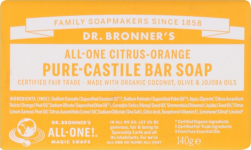 Soap "Citrus and Orange" - Dr. Bronner’s Pure Castile Bar Soap Citrus & Orange — photo N1