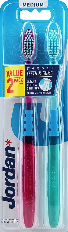 Toothbrush, medium, green+pink - Jordan Target Teeth Toothbrush — photo N3