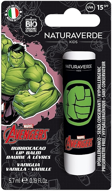 Hulk Lip Balm - Naturaverde Kids Marvel Avengers Vanilla Lip Balm SPF15 — photo N1