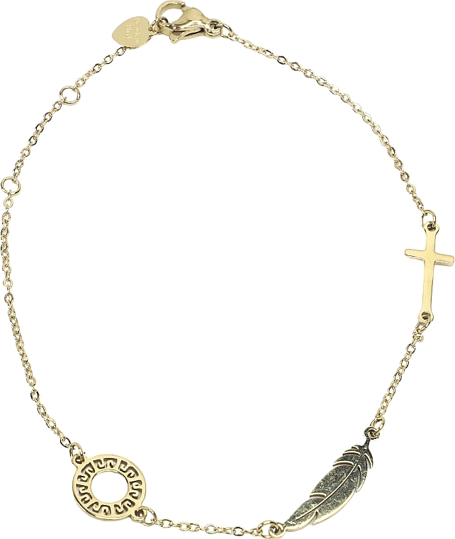 Women Bracelet, hoop, feather and cross, gold - Lolita Accessories — photo N1