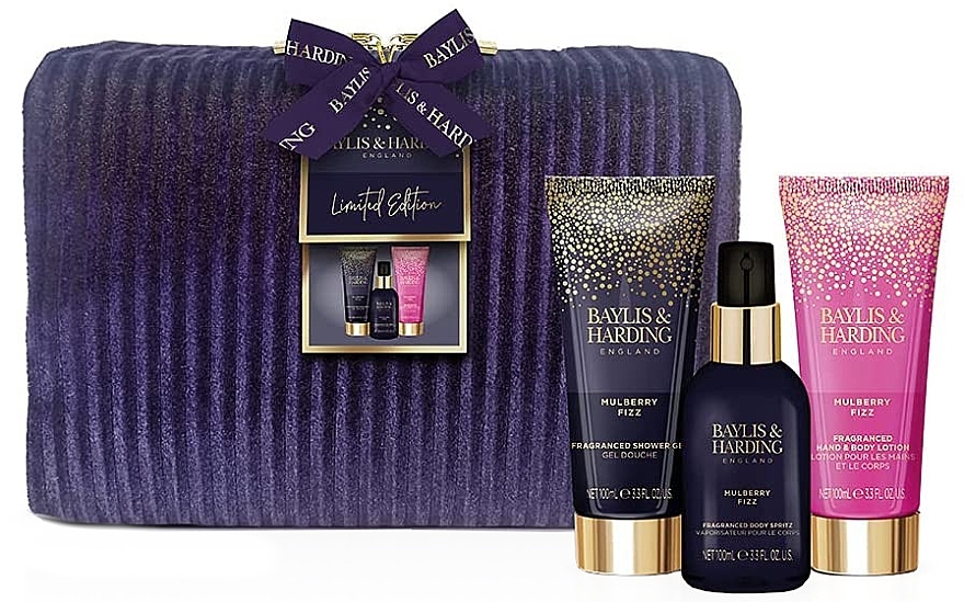 Set - Baylis & Harding Mulberry Fizz Set (sh/gel/100ml + h/lot/100ml + b/mist/100ml + bag/1pcs) — photo N1