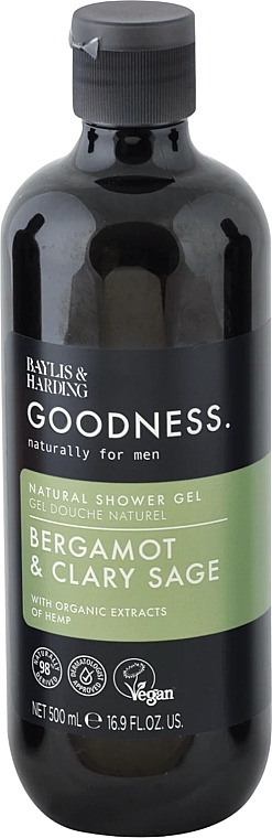 Shower Gel for Men - Baylis & Harding Goodness Natural Shower Gel Bergamot And Clary Sage — photo N1