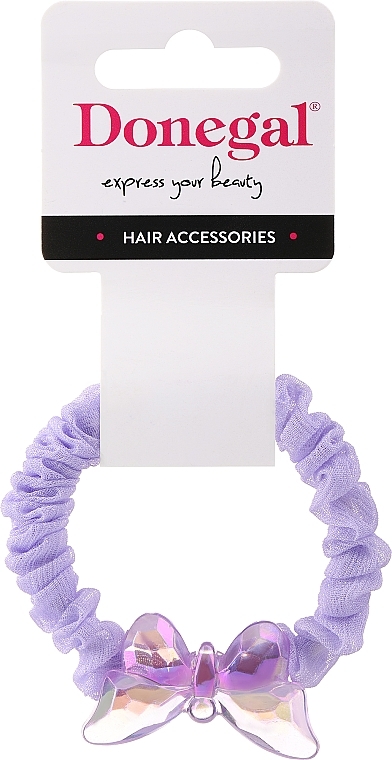 Hair Tie, FA-5640, purple with butterfly - Donegal — photo N1