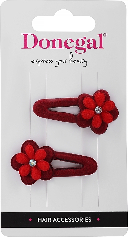 Hair Clips FA-5607, dark cherry with flowers, 2 pcs - Donegal — photo N1