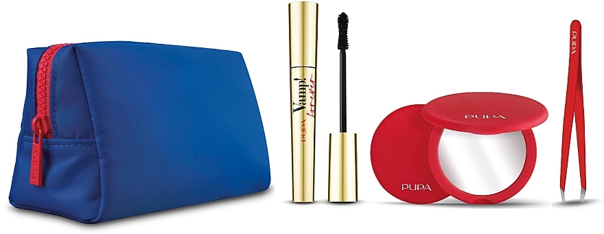 Set - Pupa Vamp! Forever Mascara & Tweezers & Mirror (mascara/9ml + mirror/1pc + tweezers/1pc + bag) — photo N1