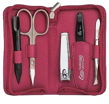 Manicure Set, 5 tools 'Siena', with zipper, pink - Erbe Solingen Manicure Zipper Case — photo N1