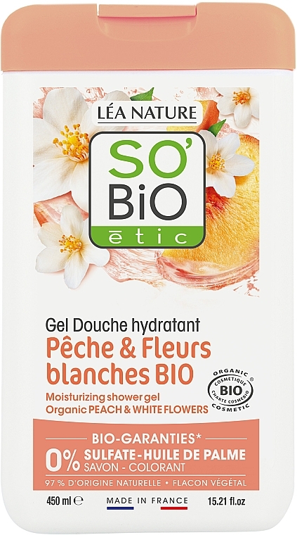 Peach and White Flowers Moisturizing Shower Gel - So'Bio Etic Moisturising Peach & White Flowers Shower Gel — photo N1