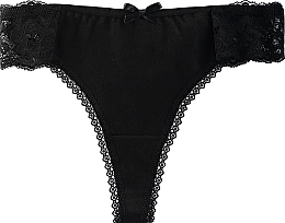 Cotton Thong with Lace, 1 pc, black - Moraj — photo N1