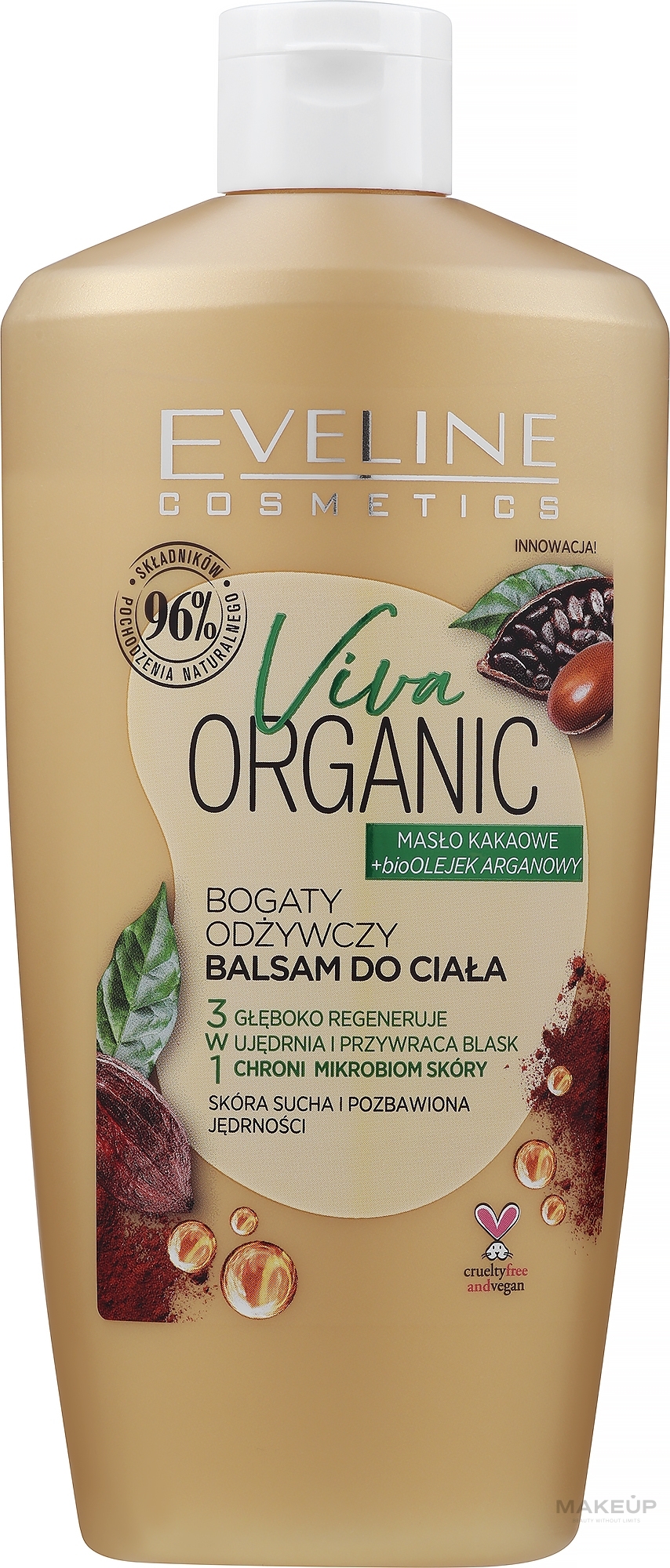 Rich Nourishing Body Lotion 'Cacao Oil& Argan Oil' - Eveline Cosmetics Viva Organic Cacao Oil And Argan Oil — photo 350 ml