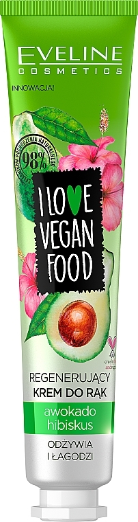 Regenerating Hand Cream - Eveline Cosmetics I Love Vegan Food Avocado & Hibiscus Hand Cream — photo N1