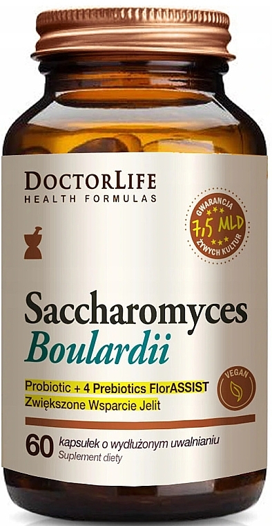 Probiotic Yeast Dietary Supplement, 60 capsules - Doctor Life Saccharomyces Boulardii — photo N2