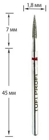 Diamond Nail Drill Bit 'Pointed Cylinder', 862 249 018R 1.8 mm, red mark - Tufi Profi Premium — photo N2