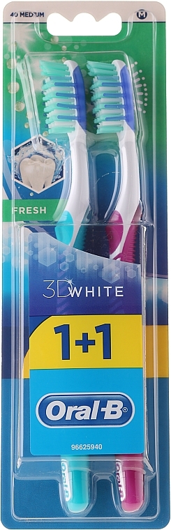 Toothbrush Set, 40 medium, turquoise+pink - Oral-B 3D White Fresh 40 Medium 1+1 — photo N1