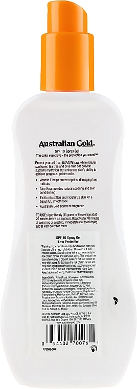 Sun Spray Gel - Australian Gold SPF 10 Spray Gel  — photo N2